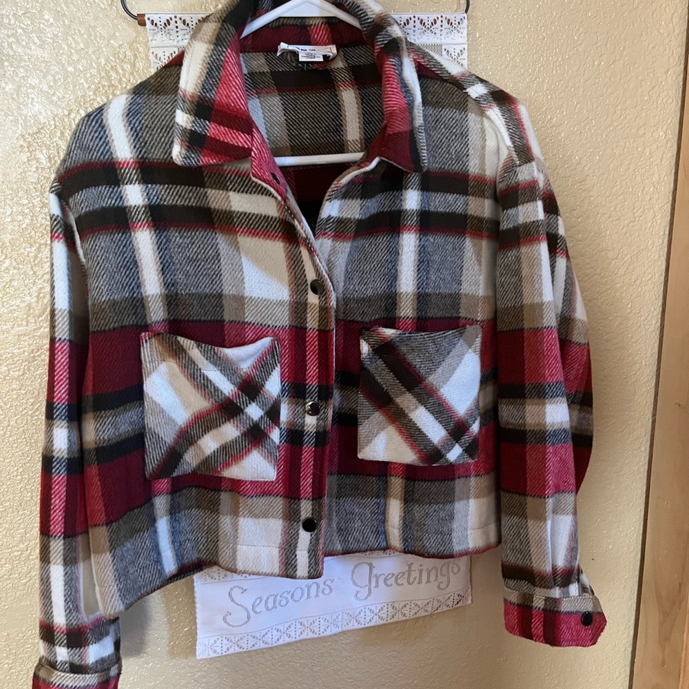 For The Republic Red and Black Plaid Utility Jacket